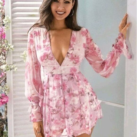 PINK BOHEMIAN FLORAL DOUBLE CRAZY PREMIUM DRESS - Picture 5 of 8